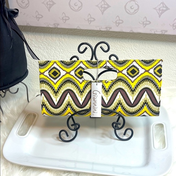 Handbags - Yellow and Brown Patterned Clutch